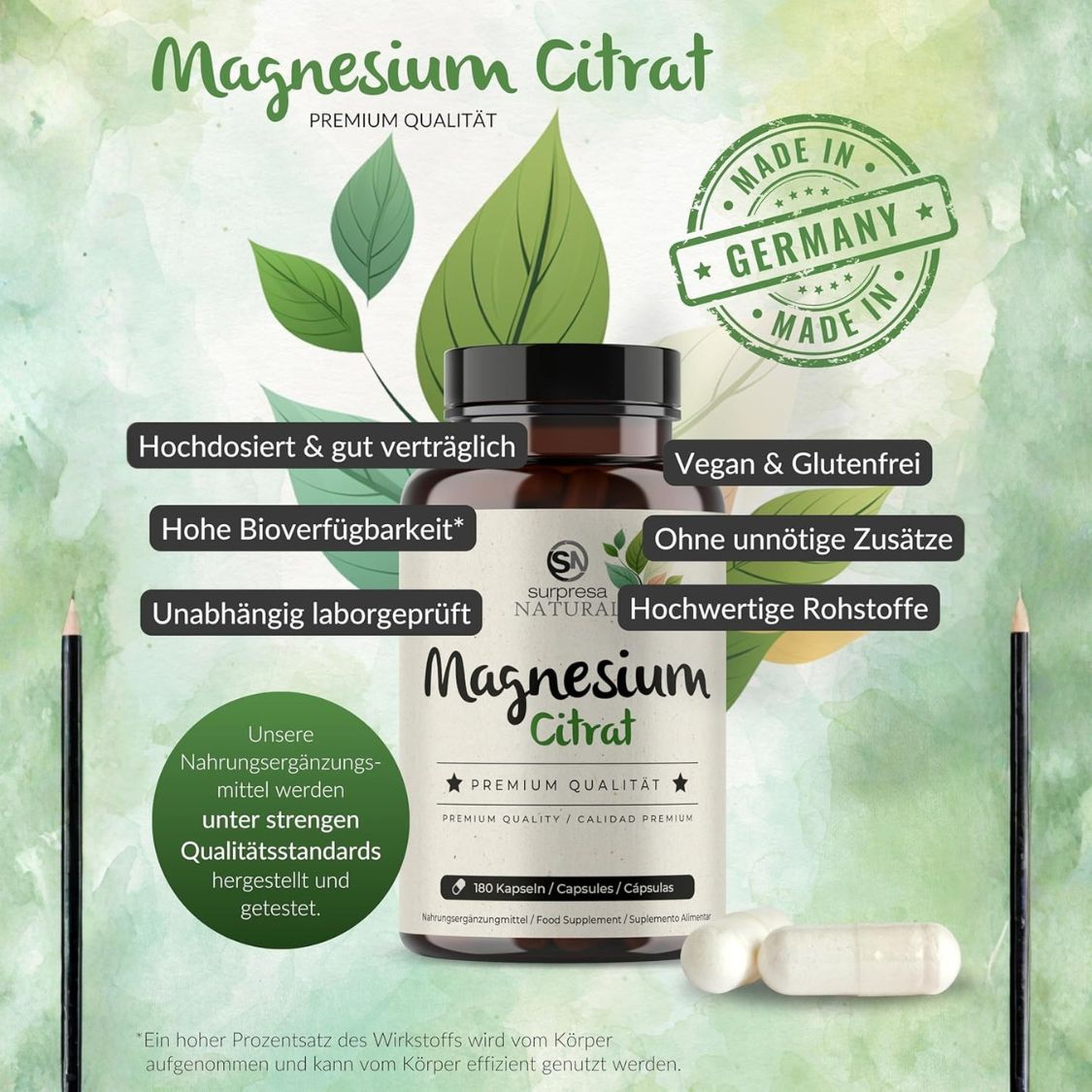 Magnesium Citrat leicht schluckbar – Premium Qualität